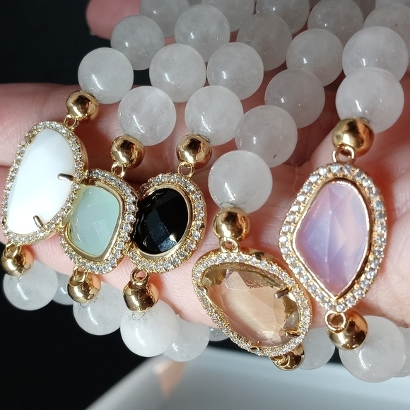 Moonstone bracelet with clear decorative Center and rhinestone accents. - Picture 4 of 4